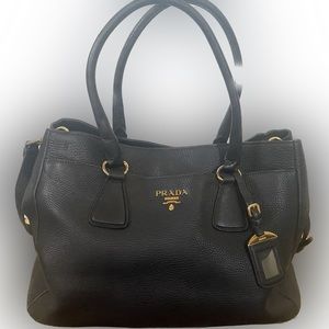 Prada Black Vitello Daino Leather Large Tote